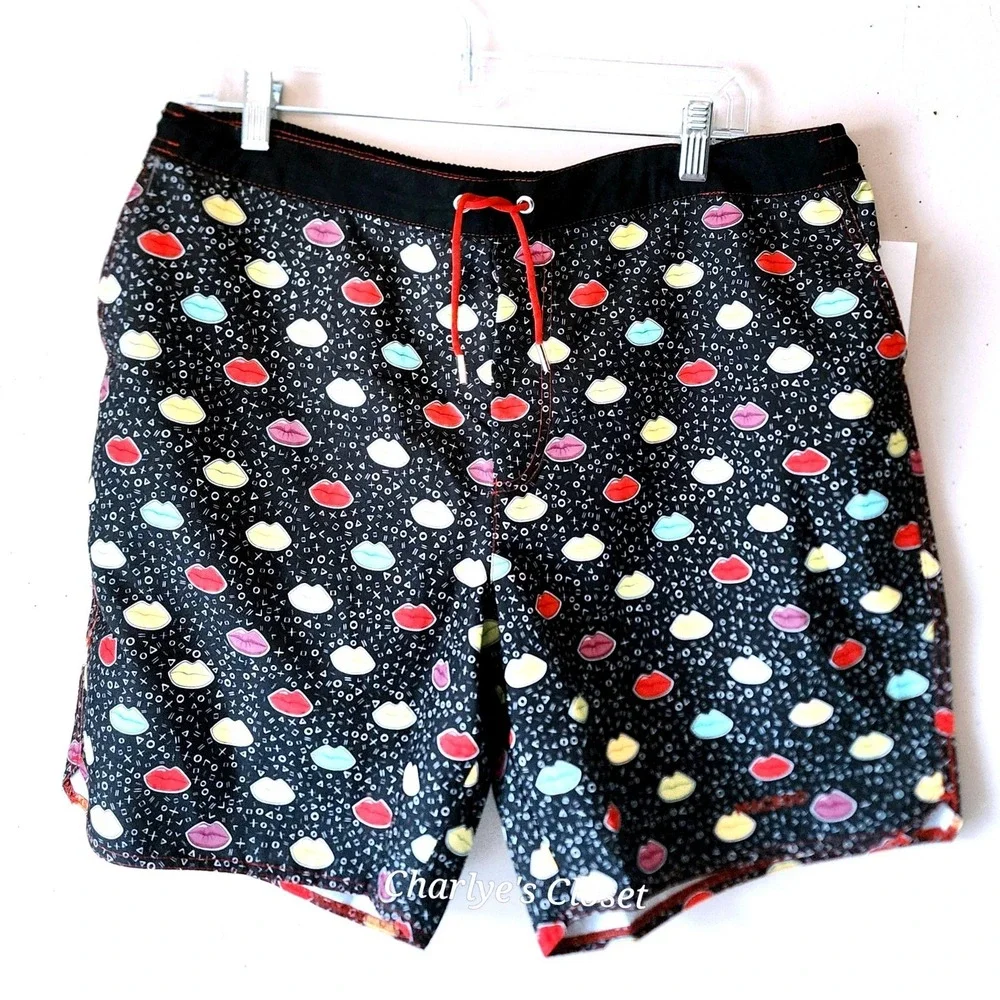 Maceoo Swim Lion Lips XL Black Trunks Board Shorts NWT Beach Surf Holiday Resort